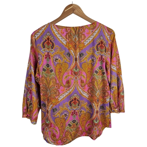 Lauren Ralph Lauren Paisley Ruffle Neck Blouse Womens Sz Large Cotton Casual - Picture 3 of 12